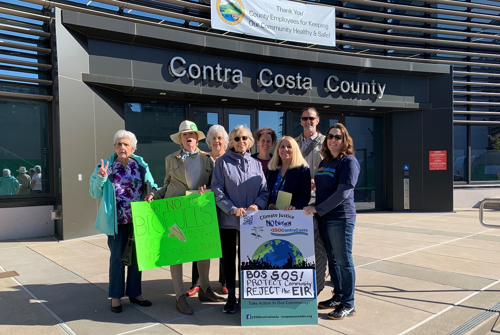 Local Policy Team volunteers demonstrating "Say No to BioFuels" and Contra Costa County headquarters