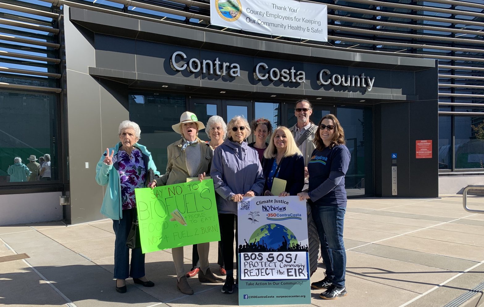 Local Policy Team volunteers demonstrating to end biofuels and local drilling at Contra Costa County headquarters
