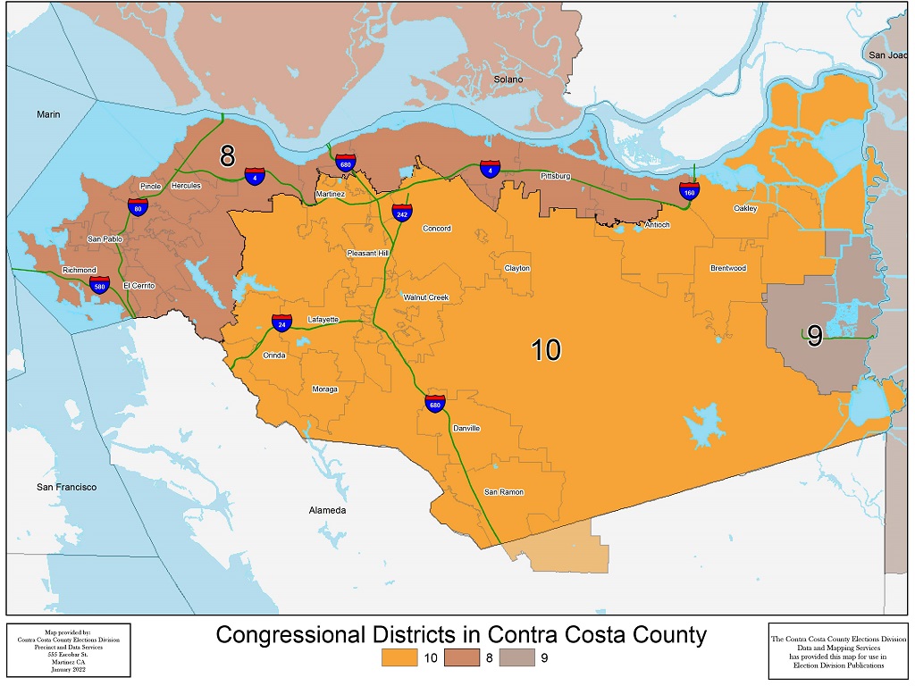 Contra Costa County map showing US Congressional Districts within the County