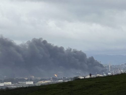 Martinez CA Refinery Health Threats Refinery Fire, February 1, 2025, seen from Benicia