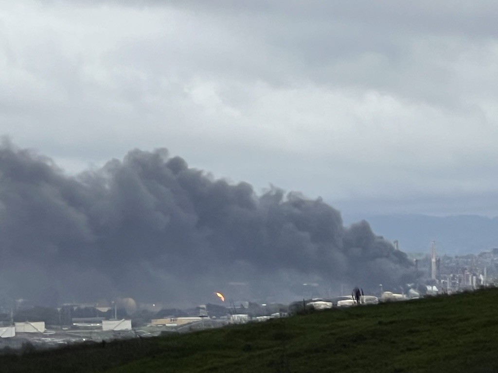 Martinez CA Refinery Health Threats Refinery Fire, February 1, 2025, seen from Benicia