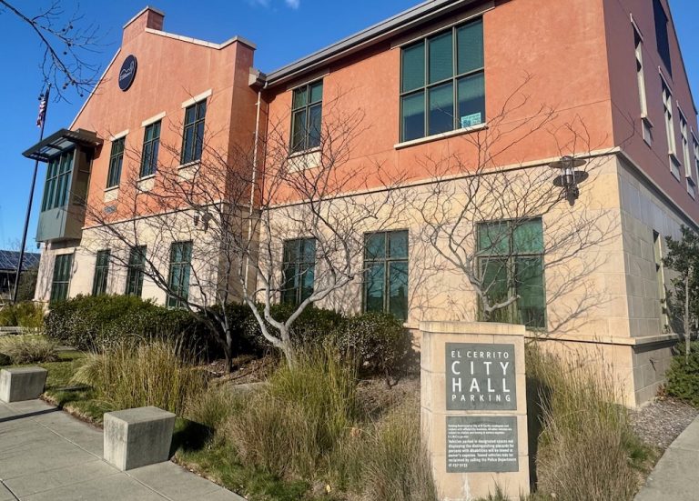 El Cerrito, CA, City Hall Rustic orange and beige stucco and stone building