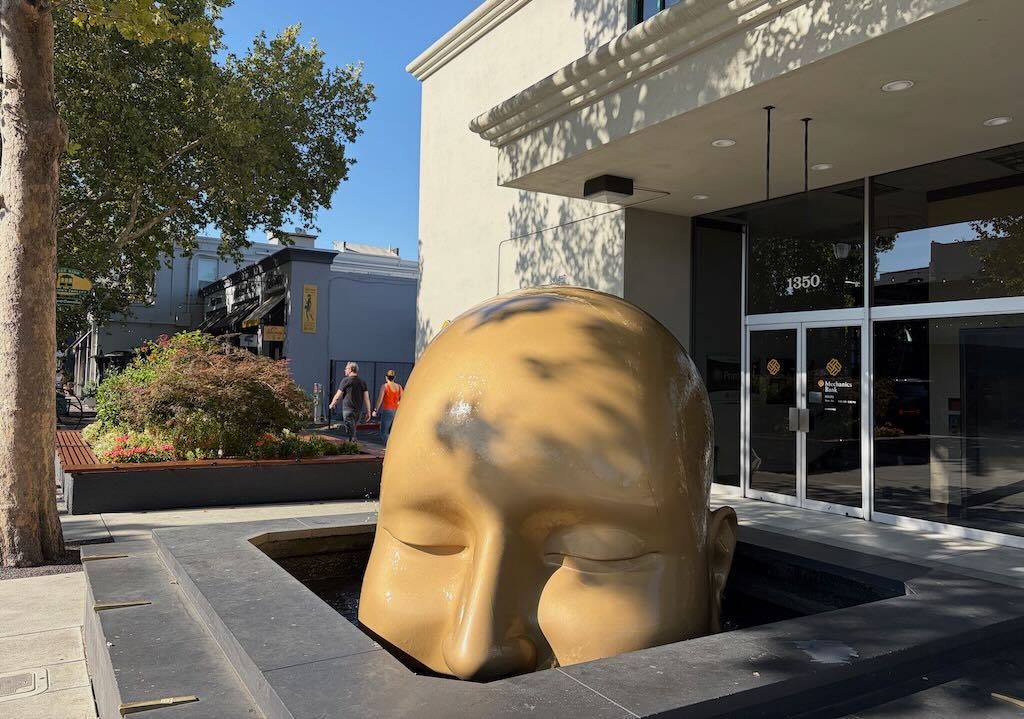 Smiling Buddha water fountain on Main Street in Walnut Creek, CA | Image Credit: Volunteer Staff Photo Walnut Creek CA Climate Action & Advocacy | 350 Contra Costa Action Walnut Creek CA Climate Action & Advocacy | 350 Contra Costa Action