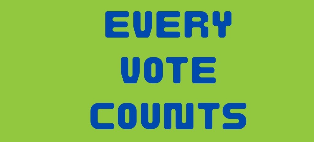 California Ballot Propositions 2026 | 350 Contra Costa Action | “Every Vote Counts” in dark blue font on lime green ground | Image credit: Volunteer Staff Design California Ballot Propositions 2026: Our Guide | 350 Contra Costa Action